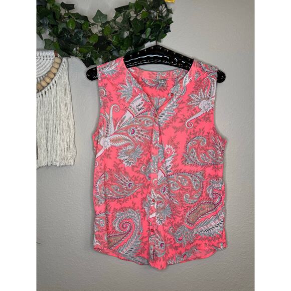 American Eagle Neon Paisley Sleeveless Button Down Top sz M - Picture 1 of 3